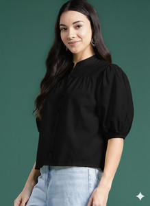 Gaonwali Clothings Casual Solid Women Black Top