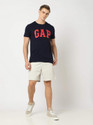 GAP Printed Men Crew Neck Dark Blue