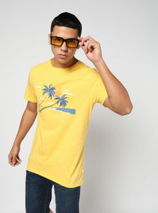 GAP Printed Men Round Neck Yellow T-Shirt