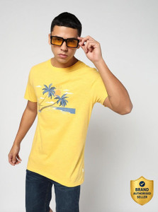 GAP Printed Men Round Neck Yellow T-Shirt