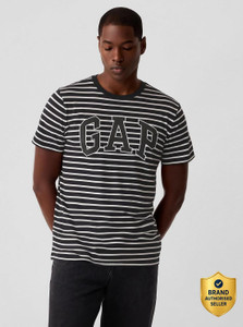GAP Striped Men Crew Neck Black T-Shirt