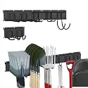 Garage Tool Organizer Wall Mount, 48 Inch Heavy Duty Garden Tool Organizer Storage System, Easy Install with 7 Adjustable Tool Hooks, for Garage, Basement, Shed, Workshop, Black, Steel