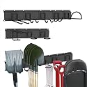 Garage Tool Organizer Wall Mount, 64 Inch Heavy Duty Garden Tool Organizer Storage System, Easy Install with 8 Adjustable Bike Hooks, for Garage, Basement, Shed, Workshop, Black, Steel