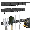 Garage Tool Organizer Wall Mount, 64 Inch Heavy Duty Garden Tool Organizer Storage System, Easy Install with 8 Adjustable Hooks, for Garage, Basement, Shed, Workshop, Black, Steel