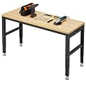 60" Garage Work Bench, Heavy Duty Wood Work Bench with Power Outlets, Max 2000 Lbs Load Capacity,Work Table for Garage, Workshop, Office, Home(60x24 with Socket)