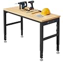 48" Garage Work Bench, Heavy Duty Wood Work Bench with Power Outlets, Max 2000 Lbs Load Capacity,Work Table for Garage, Workshop, Office, Home (48x20 with Socket)