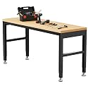 60" Garage Work Bench, Heavy Duty Wood Work Bench, Max 2000 Lbs Load Capacity,Work Table for Garage, Workshop, Office, Home (60x24 No Socket)