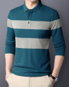 GARBLY Striped Men Polo Neck Blue T-Shirt