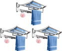 Garbnoire Platinum Stainless Steel Folding Towel Rack 2 feet Long with Chrome Finish for Bathroom Accessory ( Pack of 3 ) Silver Towel Holder (Stainless Steel)