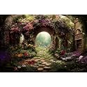 Garden Aquarium Background Mysterious Fantasy Garden with Archway and Flowers Terrarium Background Fairytale Garden Colorful Flowers Fish Tank Background Foggy Forest Reptile Background 48x18in
