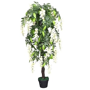 garden art artificial wisteria plant with pot  real touch elegant flowering tree  add beauty to home office party event decor gajw2756w wisteria white 120cm