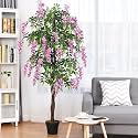 Garden Art Artificial Plant with Pot| Real Touch Elegant Indoor Home, Office,Party, Wedding Decor (Wisteria Pink 120cm)