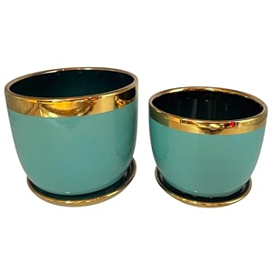 garden art ceramic plant pots set of 3 207x207x195cm167x167x165cm14x14x135 cm with drainage holesround indoor pot for plants with sauceroutdoor garden potsblack wave ga84007-w