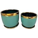 Garden Art Ceramic Plant Pots Set of 3 (20.7x20.7X19.5CM/16.7X16.7X16.5CM/14x14X13.5 CM) with Drainage Holes,Round Indoor Pot for Plants with Saucer,Outdoor Garden Pots,Black Wave (GA84007-W)