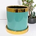 Garden Art Ceramic Pot (16.3x16.3x2cm) with Drainage Holes,Round Indoor Pot for Plants Ceramic Planters with Saucer,Outdoor Garden Pots (GA36012-SB)
