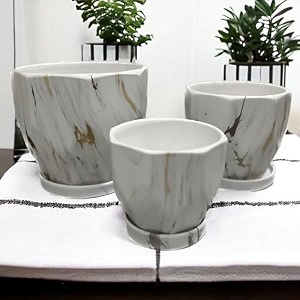 garden art ceramic pot for plants set of 3 22x22x19cm175x175x155cm145x145x13cm with drainage holesround indoor pot for plants ceramic planters with sauceroutdoor garden pots ga70016k82-w