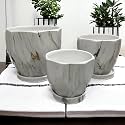 Garden Art Ceramic Pot for Plants Set of 3 (22X22X19CM/17.5X17.5X15.5CM/14.5X14.5X13CM) with Drainage Holes,Round Indoor Pot for Plants Ceramic Planters with Saucer,Outdoor Garden Pots (GA70016K82-W)