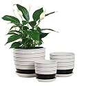 Garden Art Ceramic Pot for Plants (16.7X16.7X16.5CM/14X14X13.5CM/11X11X10CM) with Drainage Holes,Round Indoor Pot for Plants Ceramic Planters with Saucer,Outdoor Garden Pots (GA18058)