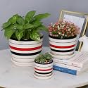 Garden Art Ceramic Pot Set of 2 (16.7x16.7x16.5cm / 14x14x13.5cm) with Drainage Holes,Round Indoor Pot for Plants Ceramic Planters with Saucer,Outdoor Garden Pots (GA37322AB)