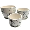 Garden Art Ceramic Plant Pots Set of 3 (20.7x20.7X19.5CM/16.7X16.7X16.5CM/14x14X13.5 CM) with Drainage Holes,Round Indoor Pot for Plants with Saucer,Outdoor Garden Pots,Black Wave (GA84007-W)