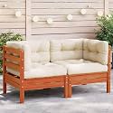 Garden Corner Sofa Modular Design with Wax Brown Frame and Cream Cushions, Solid Pine Wood Outdoor Furniture for Terrace Balcony Patio, Durable Weather-Resistant Oxford