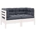 2-Seater Garden Sofa Set of 2 White and Gray, Modern Outdoor Furniture with Modular Design, Durable Solid Pinewood Frame and Weatherproof Polyester Fabric for Patio, Balcony,