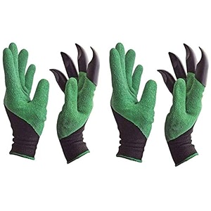 garden gloves with built in fingertips claws for digging waterproof planting gardening weeding protect nails and finger safe hand green genie gardening tools for home garden 2 medium