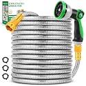 Garden Hose 50FT, Stainless Steel Metal Water Hose with 10-Function Nozzle