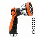Garden Hose Nozzle Heavy Duty, Metal Water Hose Sprayer with 10 Adjustable Spray Patterns, Thumb Control On Off Valve, High Pressure Hose Nozzle for Watering, Car Washing & Pet Shower - Orange
