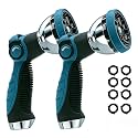Garden Hose Nozzle Heavy Duty, Metal Water Hose Sprayer with 10 Adjustable Spray Patterns, Thumb Control On Off Valve, High Pressure Hose Nozzle for Watering, Cleaning, Car Washing - 2Pack