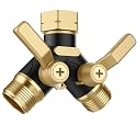 Garden Hose Splitter 2 Way Heavy Duty, Water Hose Bib Splitter with Shutoff Valves, Full Metal Body Y Hose Connector for Outdoor Faucet, High Flow Dual Hose Diverter 3/4" Standard Threads