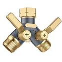 Garden Hose Splitter 2 Way Heavy Duty, Water Hose Bib Splitter with Shutoff Valves, Full Metal Body Y Hose Connector for Outdoor Faucet, High Flow Dual Hose Diverter 3/4" Standard Threads