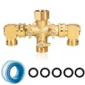 Garden Hose Splitter High Flow Splitter with Swivel elbow Connect Brass Hose Splitter with Shut Off Valves 3 way Hose Bib Adapter (with Swivel elbow)