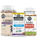 Garden of Life Immune Support Bundle: Organics Elderberry Echinacea, Zinc Gummies 120 Count + Dr Formulated Kids Probiotics Berry Cherry Shelf Stable 30ct + Kids Vitamin D3 Orange Gummies 60ct