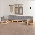 Garden Lounge Set Natural Solid Pine Wood, Large Modular 7-Piece Outdoor Patio Furniture, Beige Cushions, for Balcony & Terrace