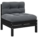 Garden Middle Sofa Black Anthracite Solid Pine Wood with 100% Polyester Cushions, Modular Design for Outdoor Seating, Durable Weather Resistant Furniture, Plush Comfort