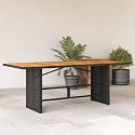 Garden Table Black PE Rattan Large UV-Resistant Materials,Solid Acacia Wood Outdoor Dining Table for Garden & Patio with Sturdy Steel Frame Patio Furniture
