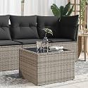 Garden Table Gray PE Rattan, Tempered Glass, Powder-Coated Steel,Durable Garden Table with Tempered Glass Modern Design for Outdoor Dining and Coffee Serving Patio Furniture