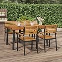Garden Table Natural Wood Solid Acacia Wood and Powder-Coated Metal,Acacia Wood Garden Table Sturdy Outdoor Dining for Backyard Entertaining Patio Furniture