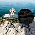 Garden Table Outdoor Dining Table with Tempered Glass Top – Folding Coffee & Balcony Table with Weatherproof Metal Legs – Portable, Installation-Free Table for Garden (1 Pc)