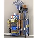 Garden Tool Organizer, Metal Yard Tool Organizer,Holds 70 Long-Handled Tools/Rakes/Brooms,Side Garden Pocket,Heavy Duty Steel Yard Tool Storage Rack for Garage,Shed, Outdoor(Black-Large)