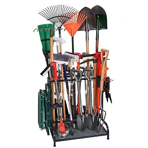 garden tool organizer yard tools rack holds 55 long-handled toolsrakesbrooms for garage organization and storage shed outdoor lawn heavy-duty steel black easy assembly