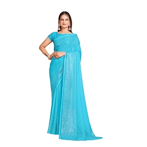 garden vareli georgette shiroski work saree with unstitched blouse piece
