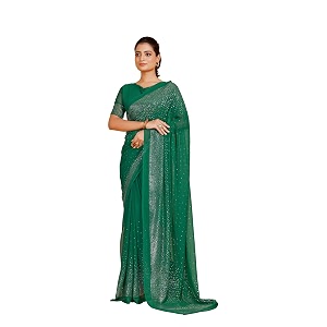 garden vareli georgette shiroski work saree with unstitched blouse piece