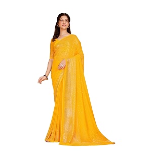 garden vareli georgette shiroski work saree with unstitched blouse piece