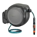 GARDENA Retractable Garden Hose Reel - 100 Feet - Auto Retract Hose Reel with 180° Swivel Wall Mount - Heavy Duty - Includes Spray Nozzle - 20505