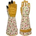 Gardening Garden Gloves,Synthetic Leather Thorn Proof Yard Work Gloves with Touchscreen,Gifts for Women,Yellow,Small