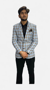 gargian master cut men checkered single breasted formal party blazer light blue