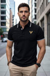 Garimaknitwear Printed Men Polo Neck Black T-Shirt