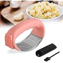 Garlic Press Rocker, 2024 New Upgraded Stainless Steel Garlic Presser with Peeler and Cleaning Brush, Garlic Chopper for Smash Garlic Kitchen Gadgets Tools (Pink)
